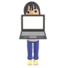 Woman Posing Standing And Showing A Laptop Screen