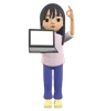 Woman Posing Standing Showing A Laptop Screen While Giving The Ok Finger