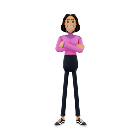 Woman Posing With Folded Arms  3D Illustration