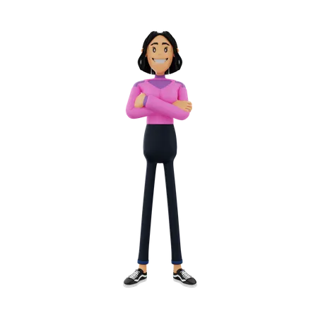 Woman Posing With Folded Arms  3D Illustration