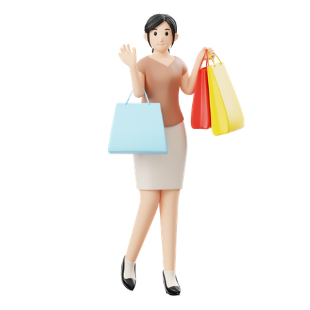 Woman Posing With Shopping Bags  3D Illustration