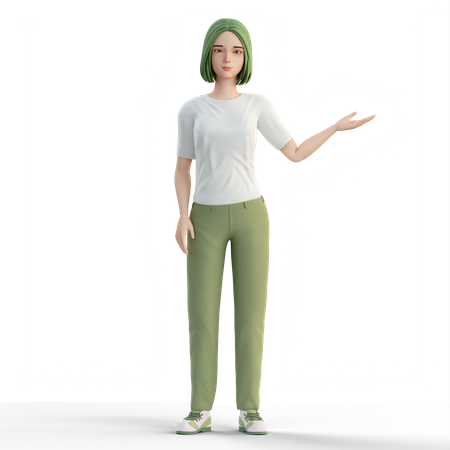 Woman presenting at left side  3D Illustration