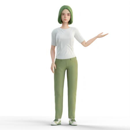 Woman presenting at left side  3D Illustration