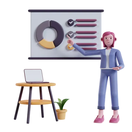 Pink Haired Woman Presenting A Marketing Data Infographic 3 D Marketing Illustration 3D Illustration