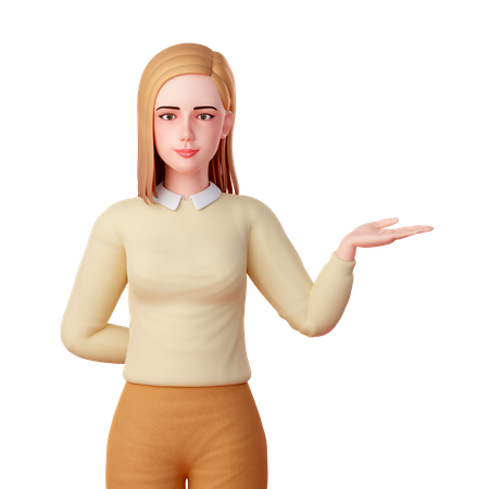 Woman Presenting with Her Left Hand  3D Illustration