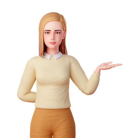 Woman Presenting with Her Left Hand 3D Illustration