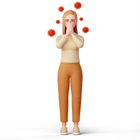 Woman protecting her mouth and nose using both hands from virus  3D Icon