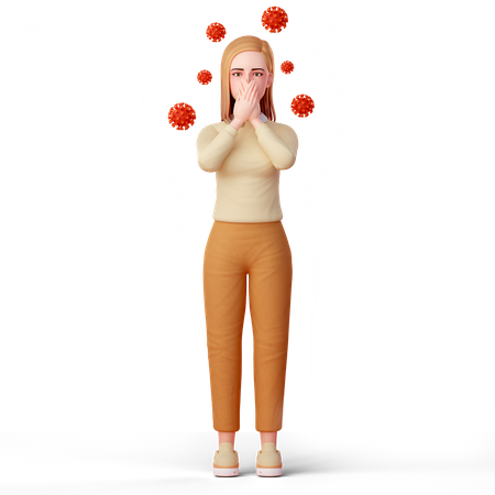 Woman protecting her mouth and nose using both hands from virus  3D Illustration