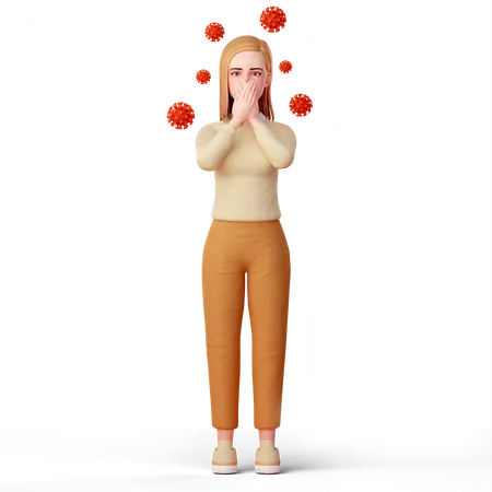 Woman protecting her mouth and nose using both hands from virus  3D Illustration