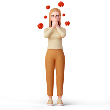 Woman protecting her mouth and nose using both hands from virus 3D Illustration