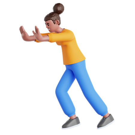 Woman Pushing Wall Gesture  3D Illustration