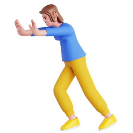 Woman Pushing Wall Gesture  3D Illustration