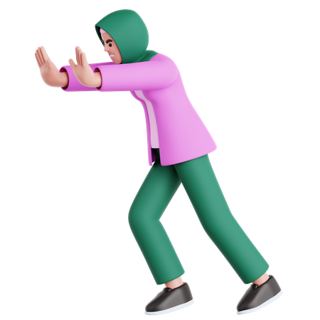 Woman Pushing Wall Gesture  3D Illustration