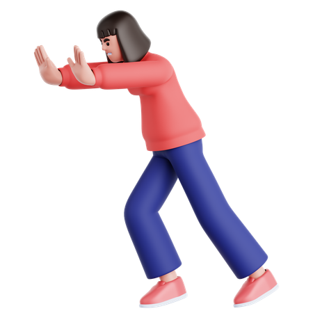 Woman Pushing Wall Gesture  3D Illustration