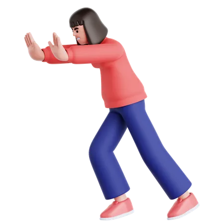 Woman Pushing Wall Gesture  3D Illustration