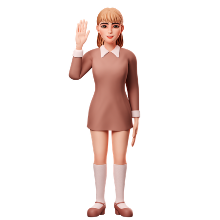 Woman Raise Right Hand  3D Illustration