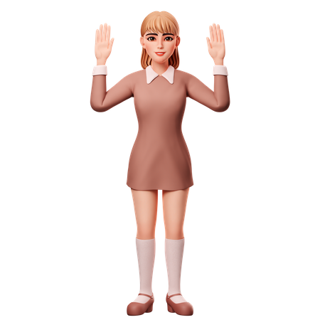 Woman Raise Right Hand  3D Illustration