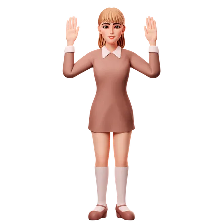 Woman Raise Right Hand  3D Illustration