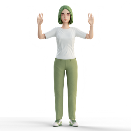 Woman raising both hands  3D Illustration