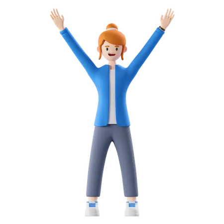 Woman raising both hands in air  3D Illustration