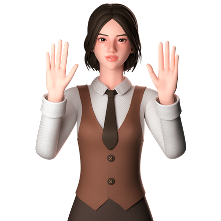 Woman Raising Both The Hands  3D Illustration