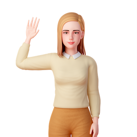 Woman Raising Her Hand to Respond to a Question  3D Icon
