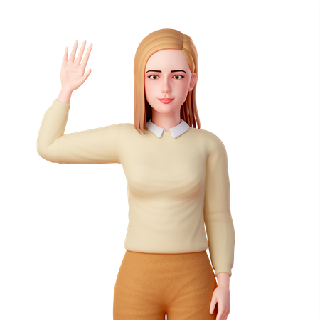 Woman Raising Her Hand to Respond to a Question 3D Illustration
