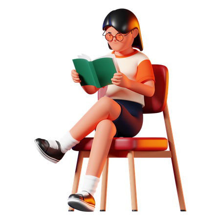 Woman Reading A Book Pose  3D Illustration