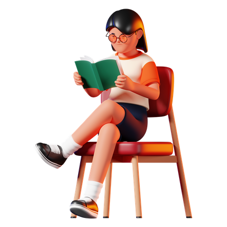 Woman Reading A Book Pose  3D Illustration