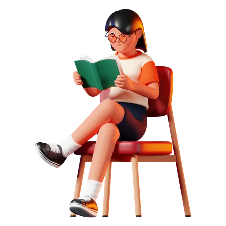 Woman Reading A Book While Sitting On Chair 3D Illustration