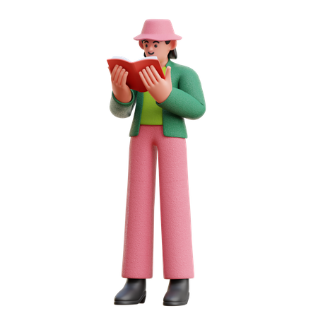 Woman Reading A Book Seriously While Standing 3D Illustration