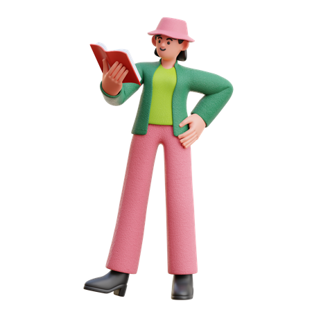 Woman Reading A Book While Standing  3D Illustration