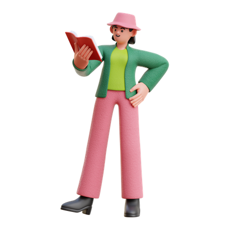 Woman Reading A Book While Standing 3D Illustration