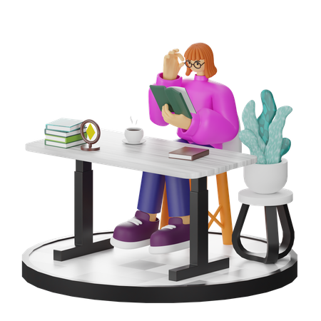 Woman Reading Book  3D Illustration