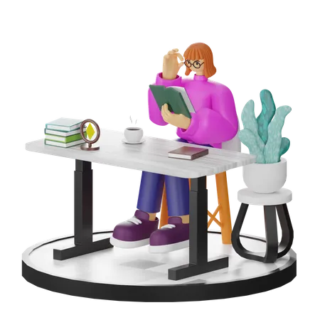 Woman Reading Book  3D Illustration