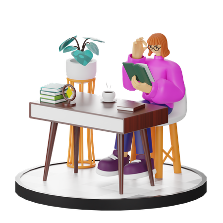 Woman Reading Book  3D Illustration