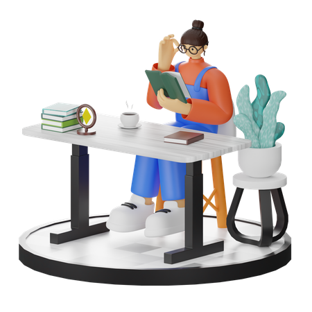 Woman Reading Book  3D Illustration