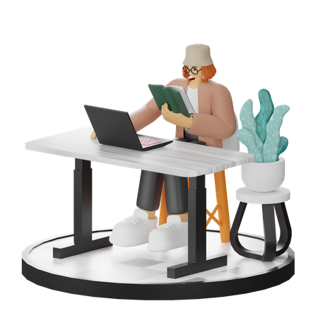 Woman Reading Book  3D Illustration