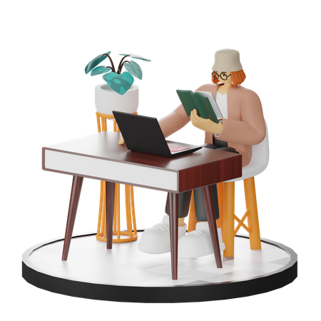 Woman Reading Book  3D Illustration