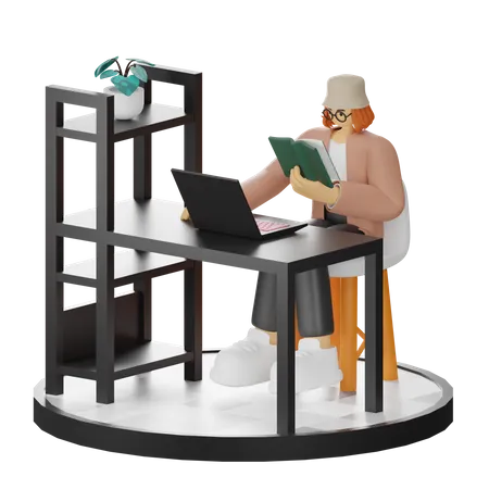 Woman Reading Book  3D Illustration