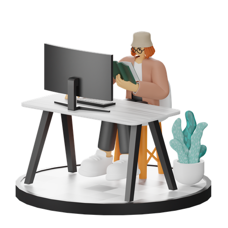 Woman Reading Book  3D Illustration