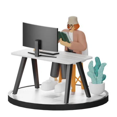 Woman Reading Book  3D Illustration