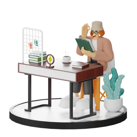 Woman Reading Book  3D Illustration