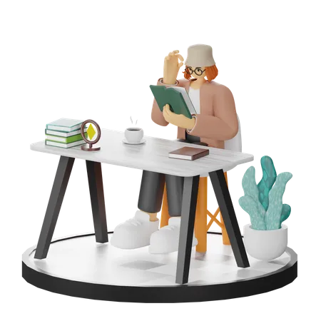 Woman Reading Book  3D Illustration