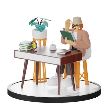 Woman Reading Book  3D Illustration