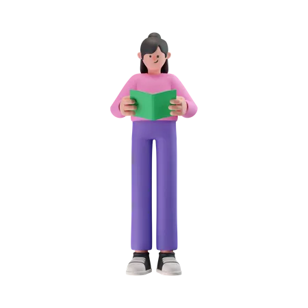 Woman reading book  3D Illustration