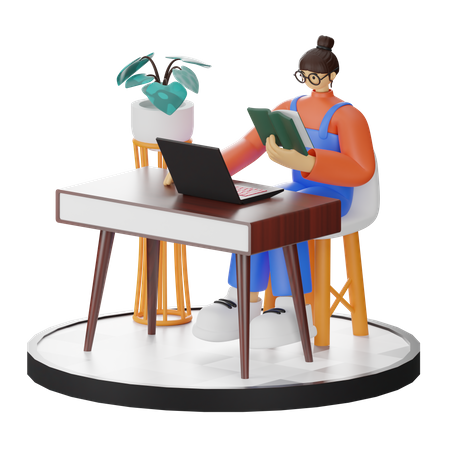 Woman Reading Book  3D Illustration