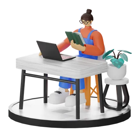 Woman Reading Book  3D Illustration