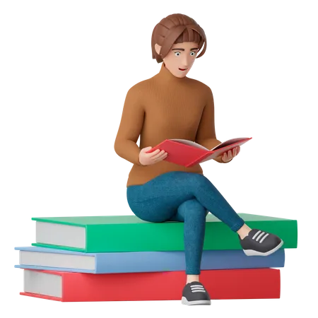 Woman reading book  3D Illustration