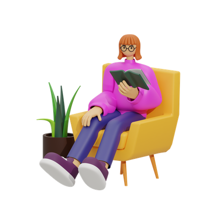 Woman Reading Environment book  3D Icon